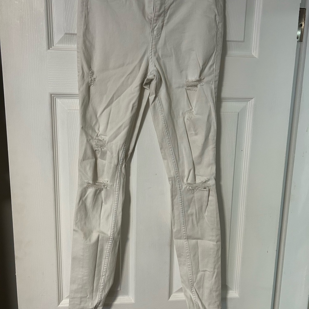 Hollister High Rise Super Skinny Distressed White Denim Jeans